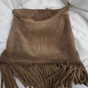Carolina Herrera Brown Suede Fringe Crossbody Bag